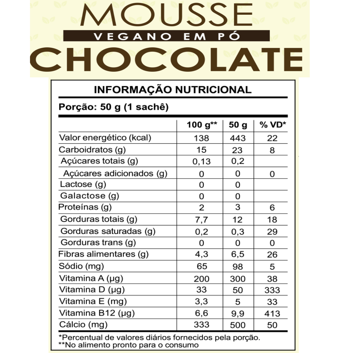 Mousse Vegano em Pó 50g WVegan Sabor Chocolate - Imagem 2
