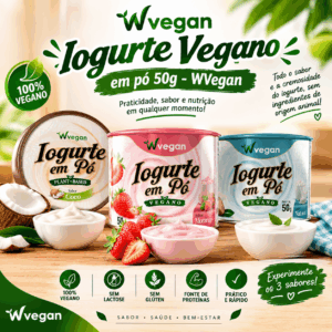 Iogurte Vegano em pó 50g Sabores Neutro , Coco e Morango WVegan - Rende 150g