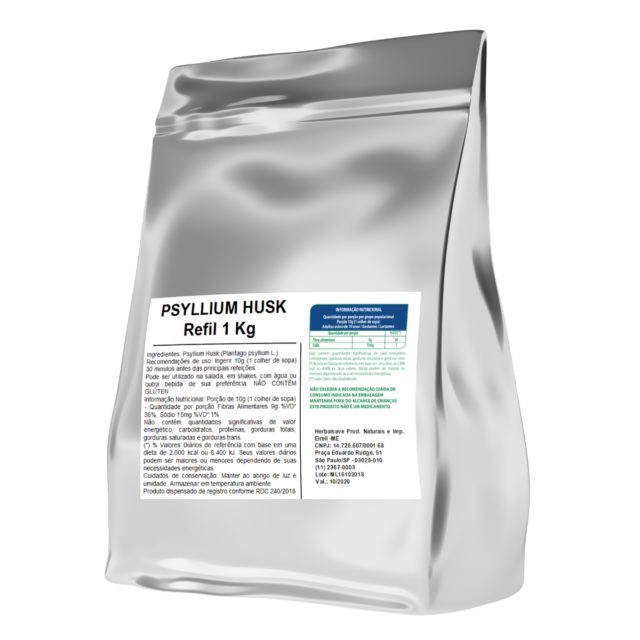Psyllium Psillium 1 Kilo Quilo 1Kg Embalagem Refil WVegan A maior